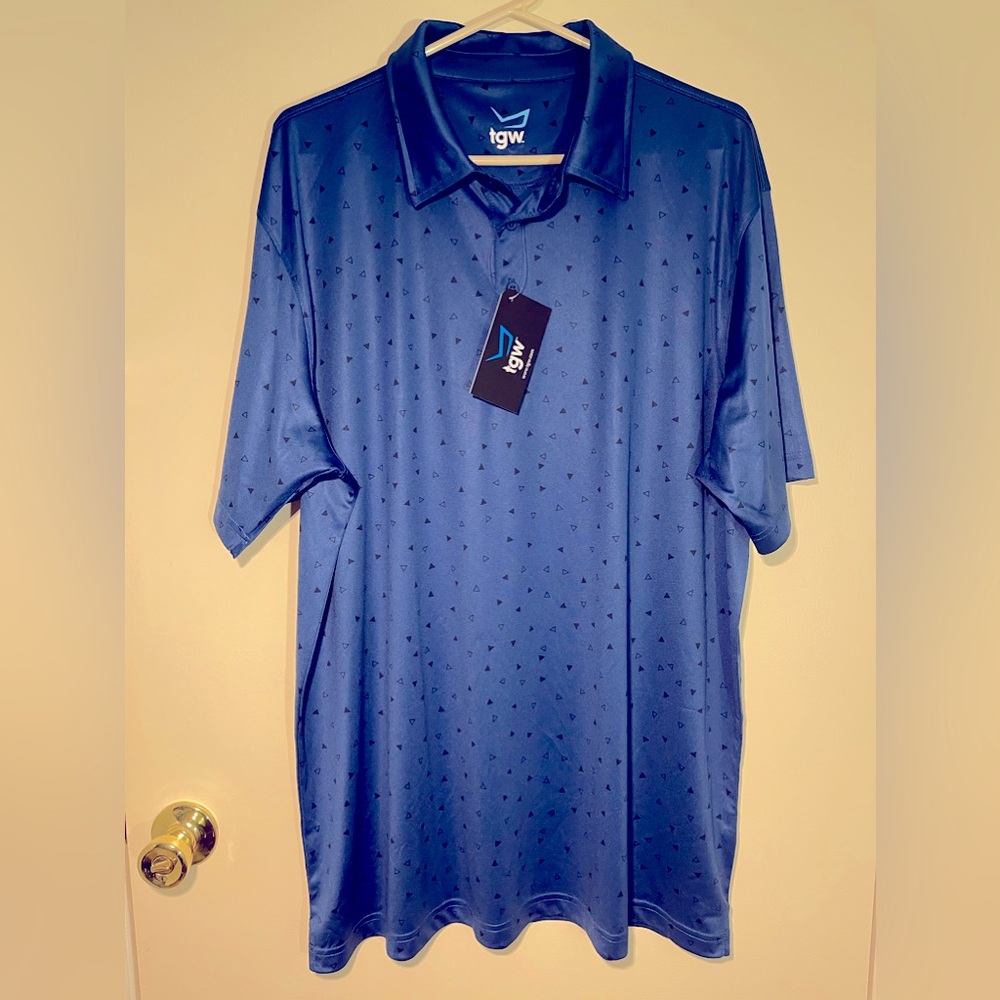 TGW men’s golf shirt XL blue geometric design NWT